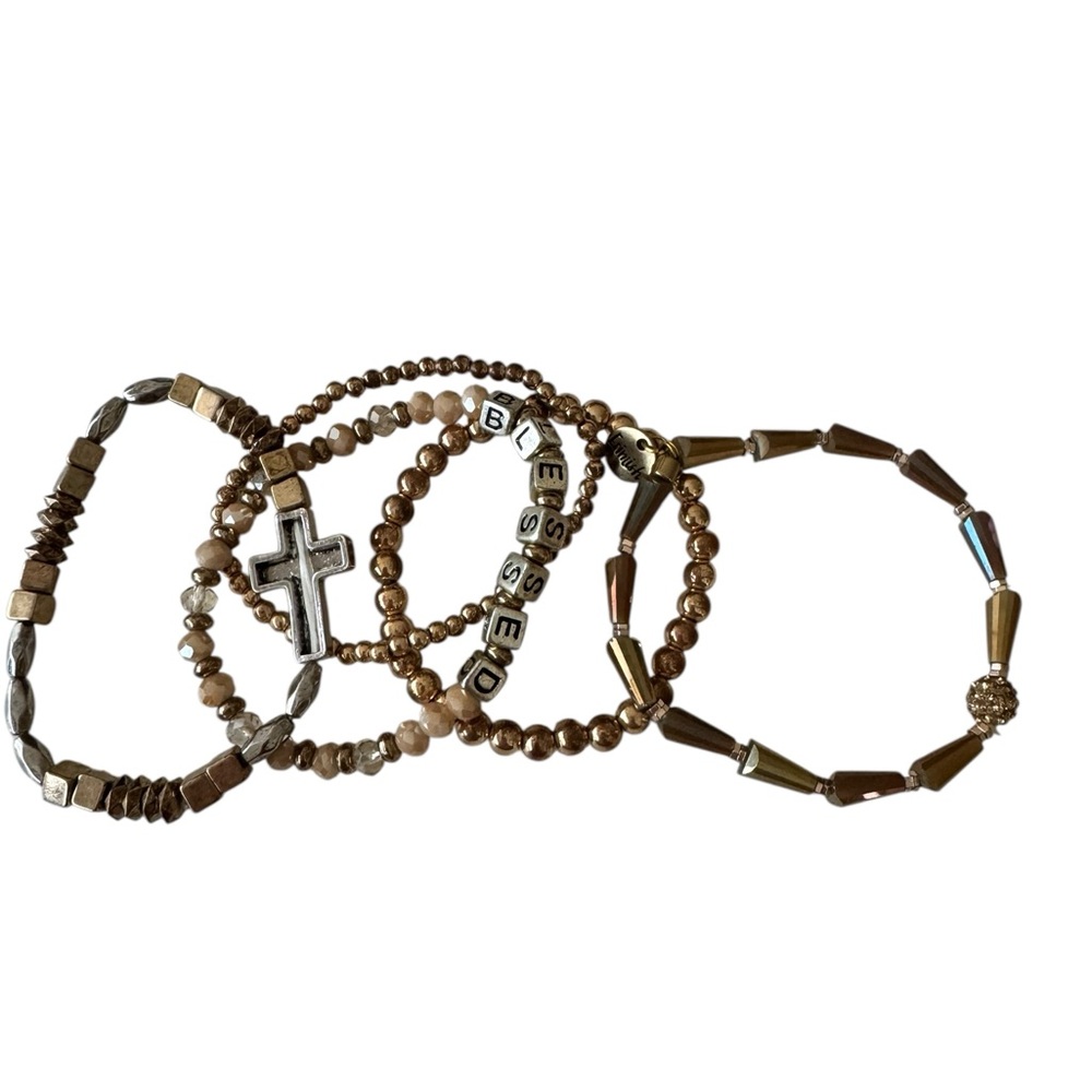 Gold and‎ Silver Beaded Bracelet Set
